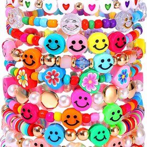 Beaded Bracelet Set Rainbow Colorful Happy Face Summer Jewelry Gift